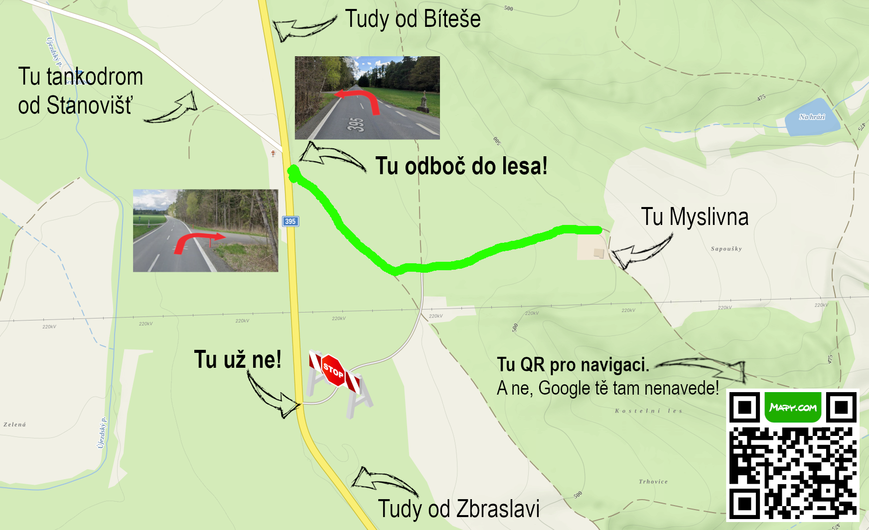 Mapa př&iacute;jezdu na myslivnu